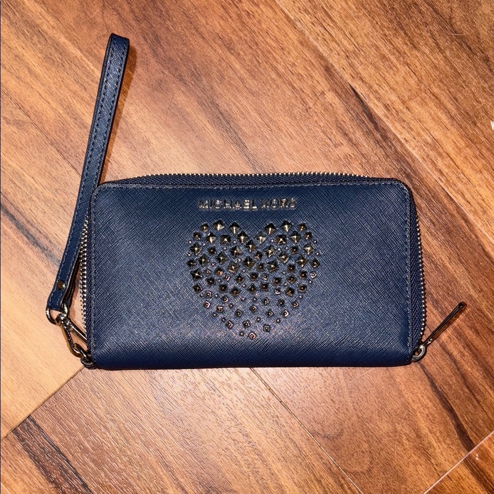 Michael Kors Blue Studded Heart Clutch